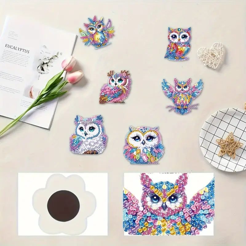 Diamond Painting Magneter – Set med 6 ugglor