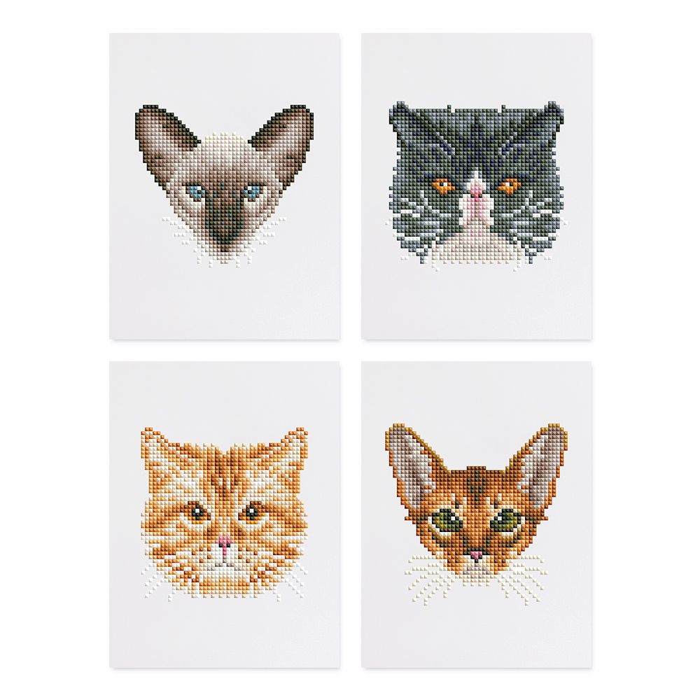 4 Mini Diamond Paintings - Kattenset