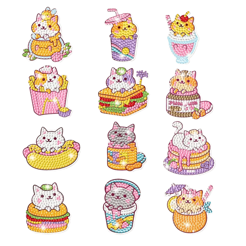Diamond Painting Stickers – Set med 12 katter