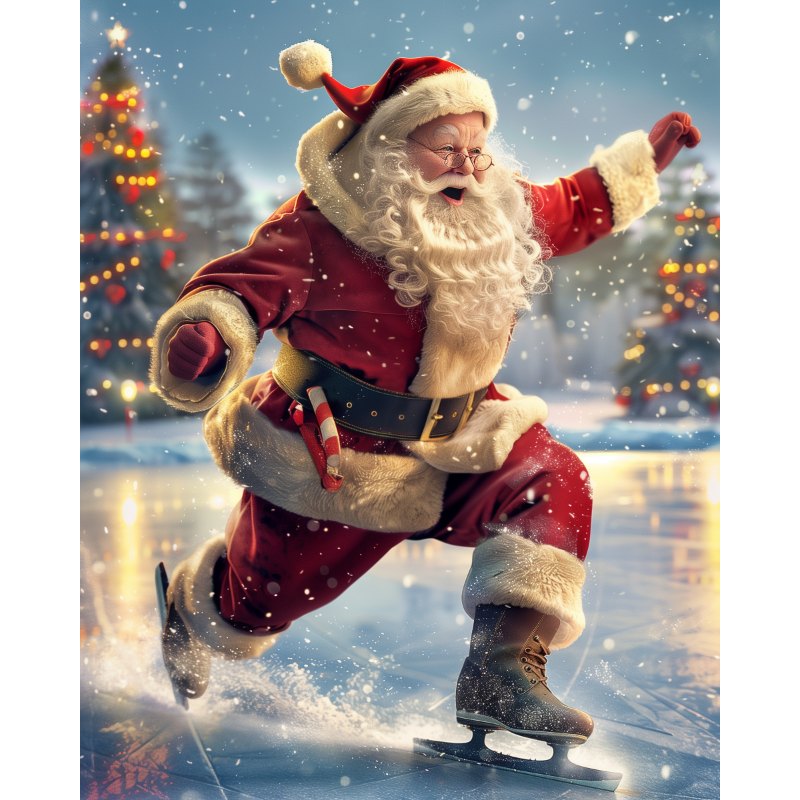 Diamond painting - Glad tomte åker skridskor