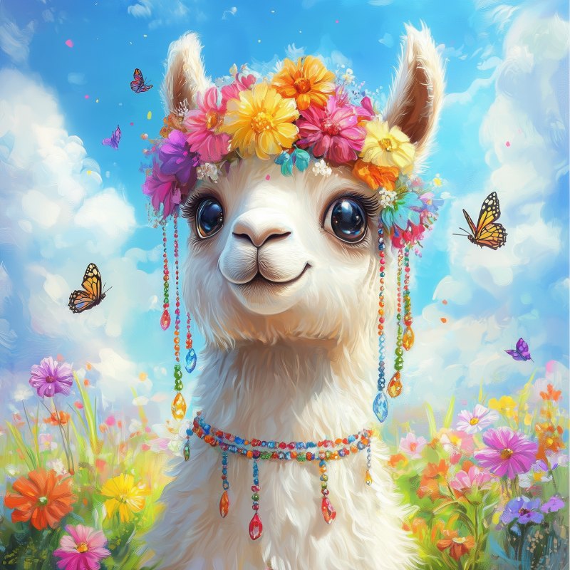 Lama med blommor