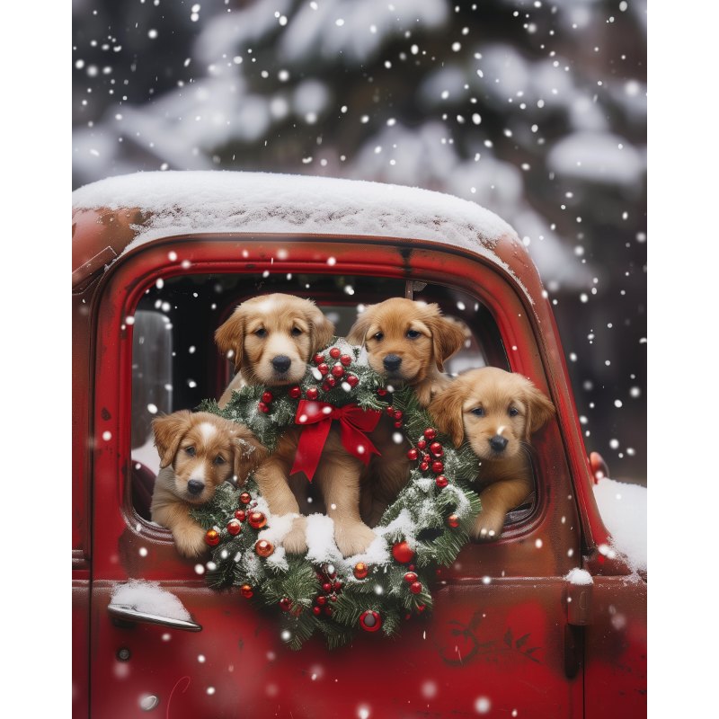 Diamond painting - Valpar i den röda bilen