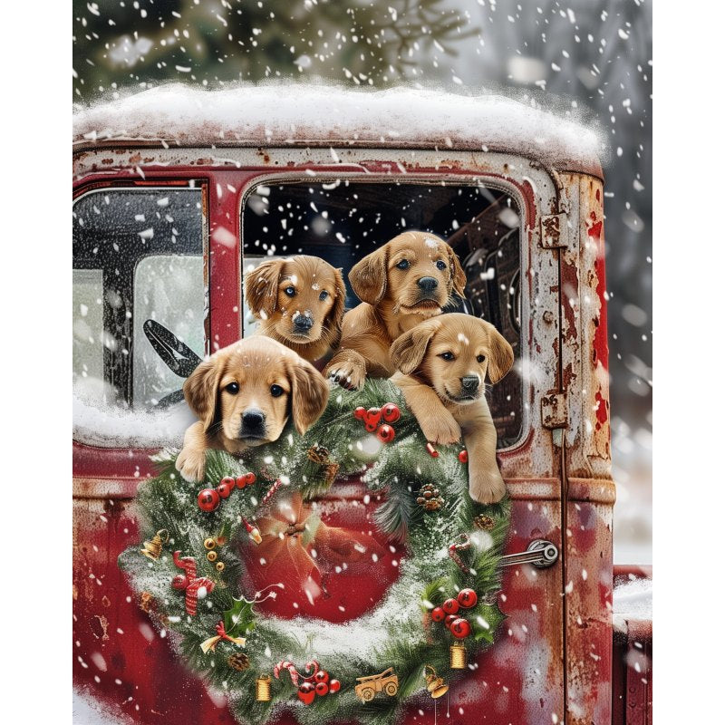 Diamond painting - Labradorer i röd lastbil