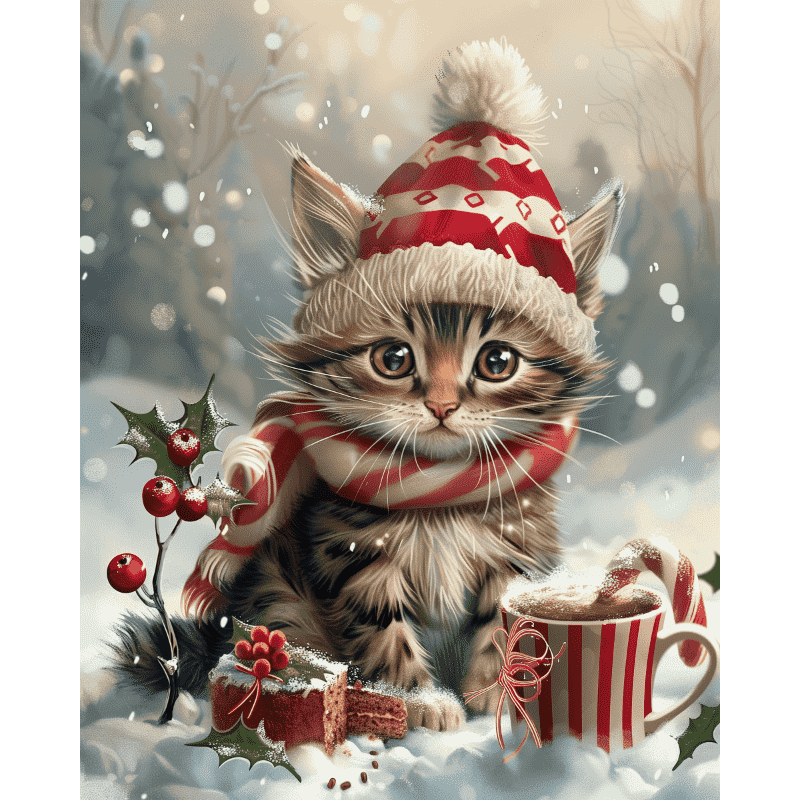 Festlig kattunge-Diamond Painting