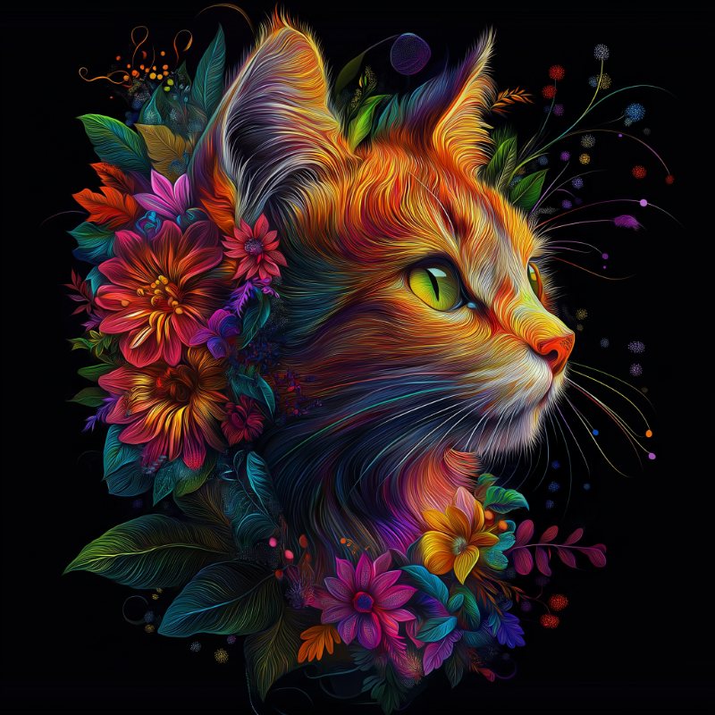 Katt med blommor