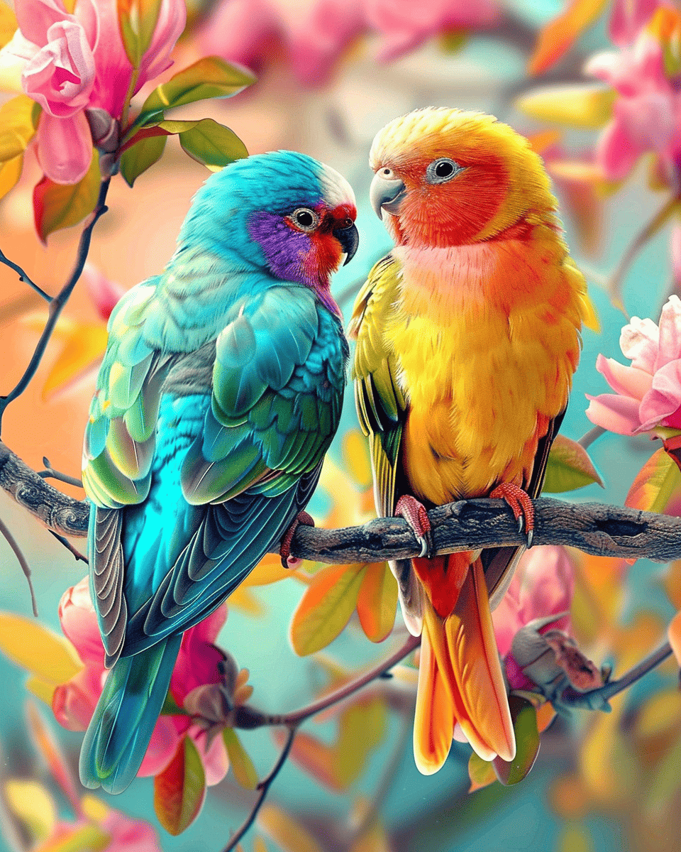 Vackra Färgade fåglar i trädet