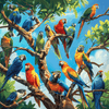 Färgglada Papegojor i trädet