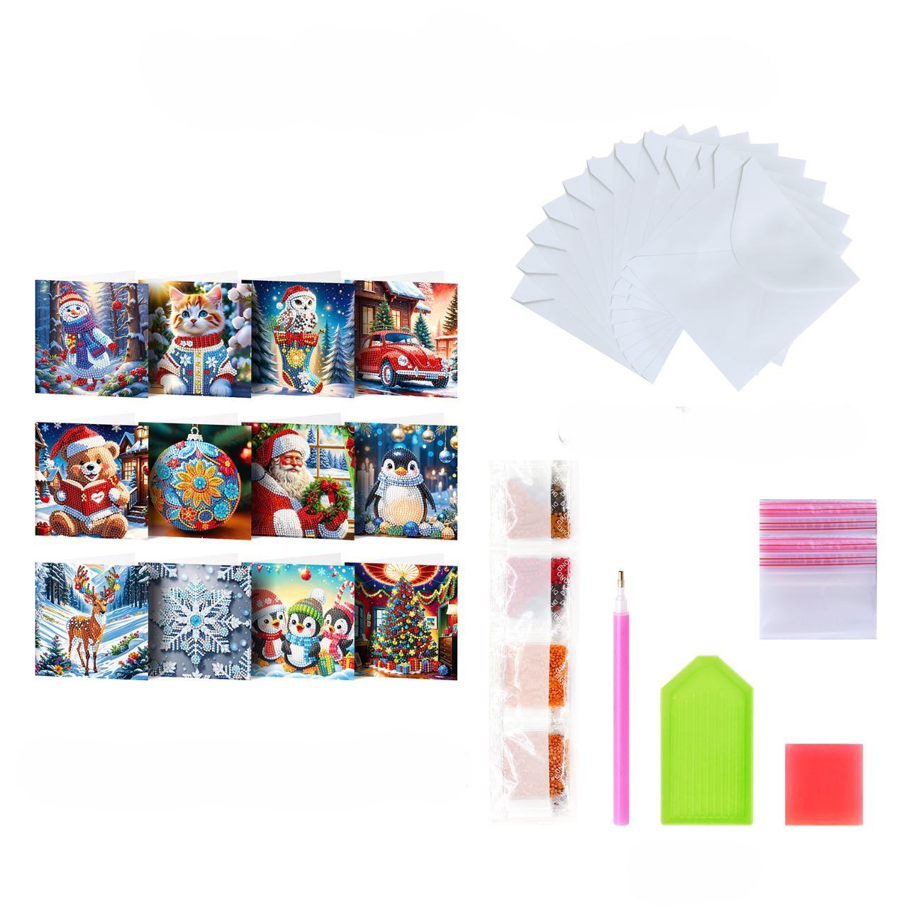 12 julkort – Jultomten & djuren-set