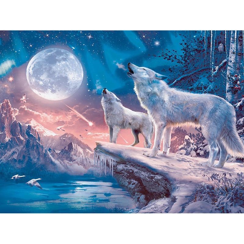 Witte Wolf - Maan | Diamond Painting